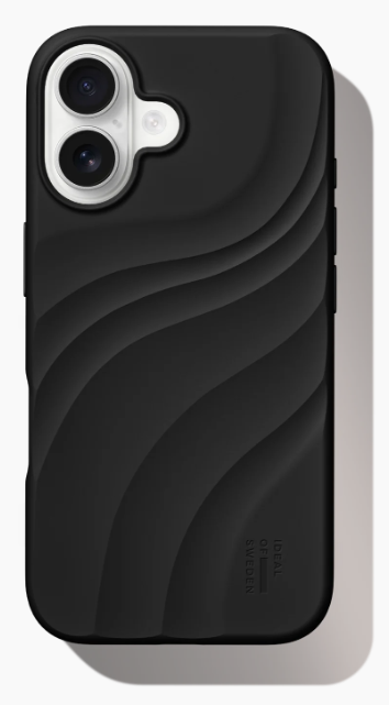 Schwarze Smartphone-Hülle mit wellenförmiger Textur und weißem Kameramodul.