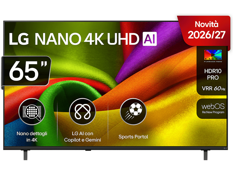 LG NANO 4K UHD AI NU85 65NU850B6LA TV LED, SMART TV, 65 ", Processore a7 Gen9, Charcoal Black, Classe F