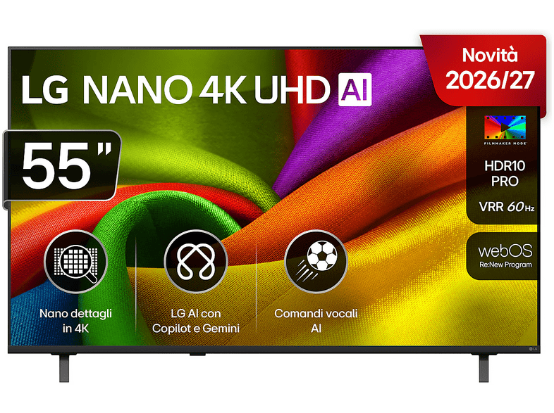 LG NANO 4K UHD AI NU85 55NU850B6LA TV LED, SMART TV, 55 ", Processore a7 Gen9, Charcoal Black, Classe F