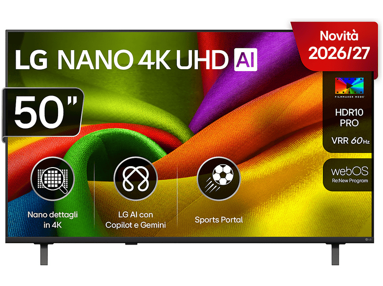 LG NANO 4K UHD AI NU85 50NU850B6LA TV LED, SMART TV, 50 ", Processore a7 Gen9, Charcoal Black, Classe G