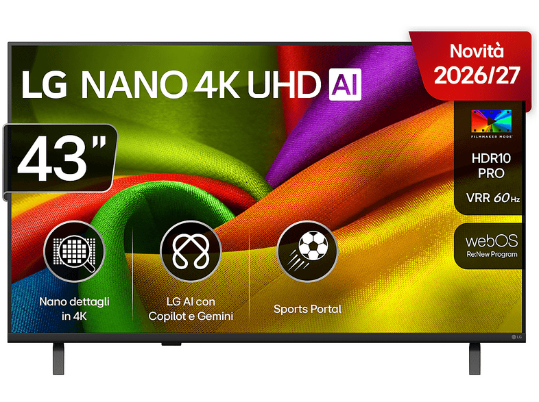 LG NANO 4K UHD AI NU85 43NU850B6LA TV LED, SMART TV, 43 ", Processore a7 Gen9, Charcoal Black, Classe G