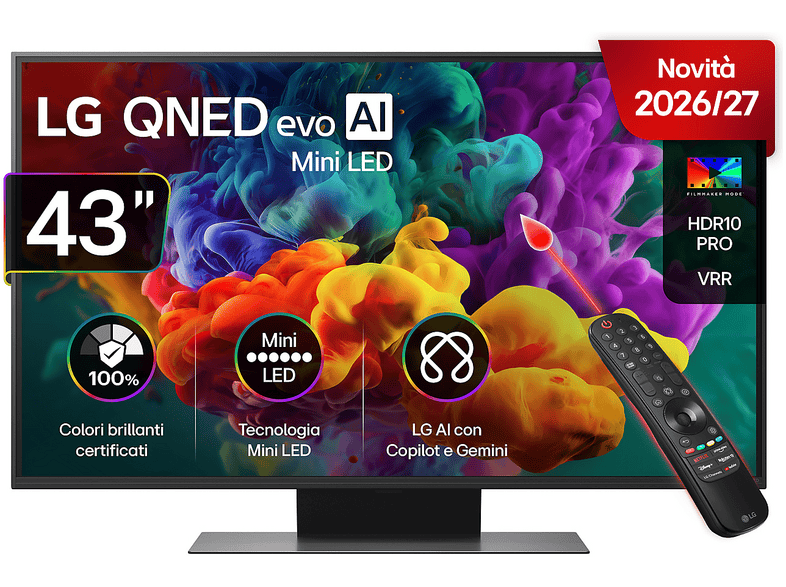 LG QNED MiniLED 43QNED87B6A TV MINI LED, SMART TV, 43 ", Mini Processore a7 AI 4K Gen9, Charcoal Black, Classe F