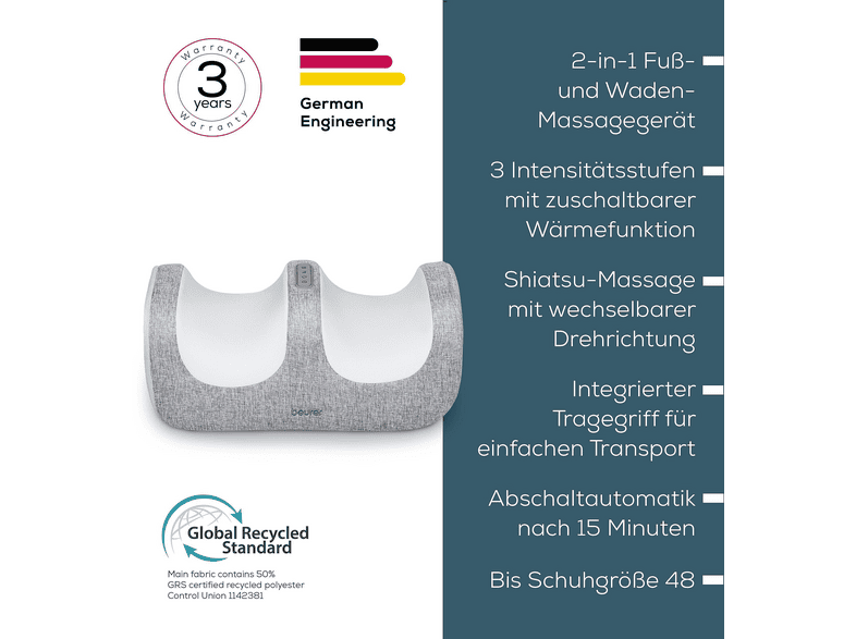 Beurer 106.95 FM42 Fuß- und Wadenmassagegerät, Grau — Foto 5 von 5