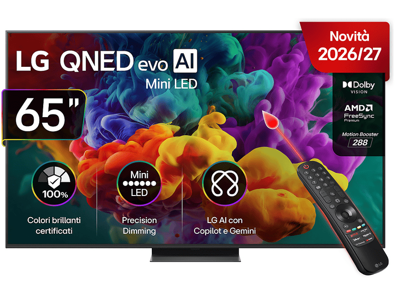 LG QNED MiniLED 65QNED87B6A TV MINI LED, SMART TV, 65 ", Mini Processore a8 AI 4K Gen3, Charcoal Black, Classe E