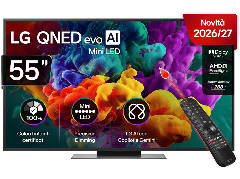 LG QNED MiniLED 55QNED87B6A TV MINI LED, SMART TV, 55 ", Mini Processore a8 AI 4K Gen3, Charcoal Black, Classe E