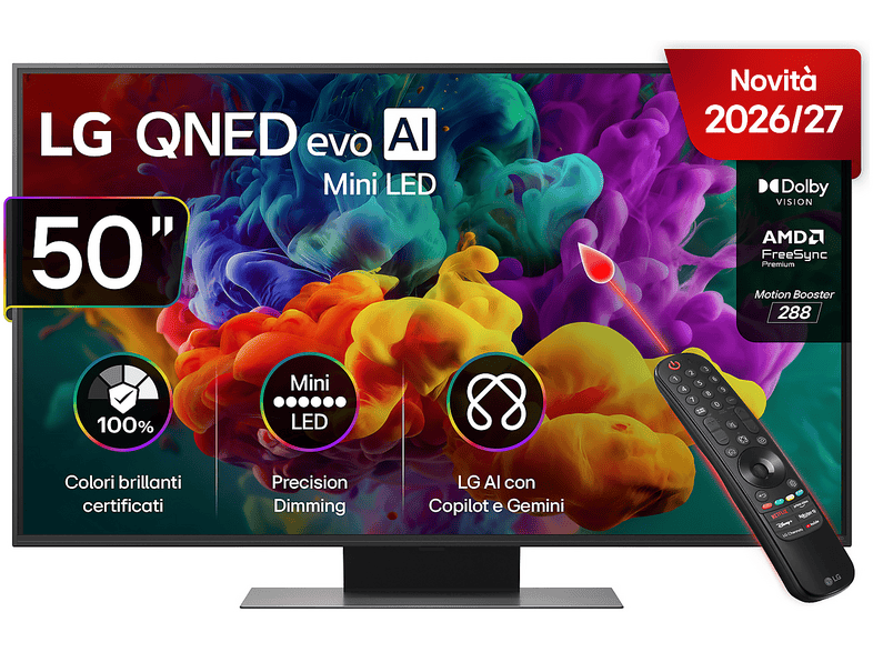 LG QNED MiniLED 50QNED87B6A TV MINI LED, SMART TV, 50 ", Mini Processore a8 AI 4K Gen3, Charcoal Black , Classe E