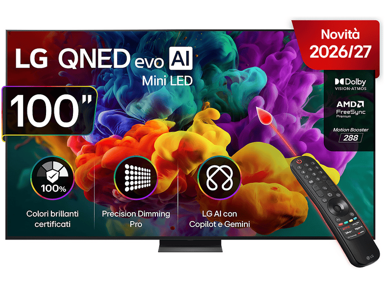 LG QNED MiniLED 100QNED87B6 TV MINI LED, SMART TV, 100 ", QLED, Processore a8 AI 4K Gen3, Black, Classe E