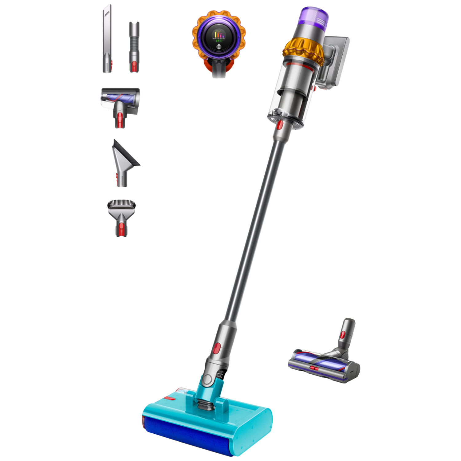 DYSON V15 detect + car cleaning kit + submarine head - Steelstofzuiger - Accuduur 60 min - Geel/Nikkel