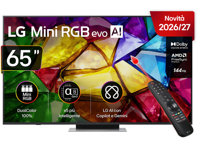 LG Mini RGB 87 65MRGB87B6B TV LED, SMART TV, 65 ", RGB-MiniLED, Processore a8 AI 4K Gen3, Charcoal Black, Classe D