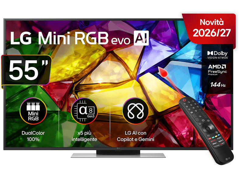 LG Mini RGB 87 55MRGB87B6B TV MINI LED, SMART TV, 55 ", RGB-MiniLED, Processore a8 AI 4K Gen3, Charcoal Black, Classe E