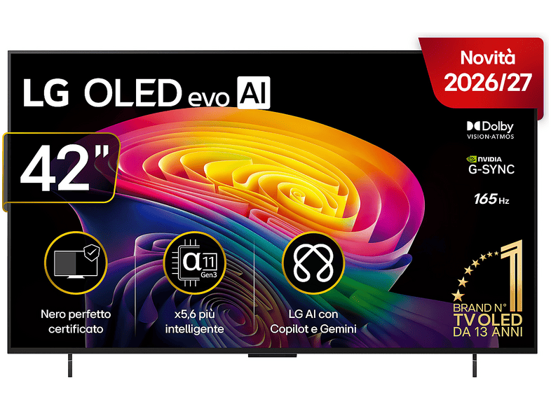 LG OLED evo AI C6 OLED42C65 TV OLED, SMART TV, 42 ", Processore a11 4K Gen3, Charcoal Black, Classe G