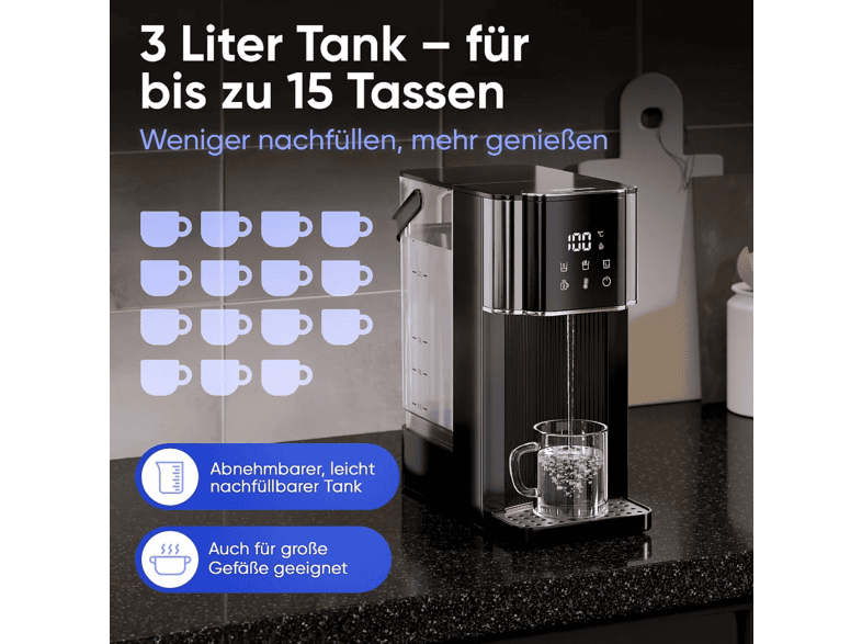 Profi Cook PC-HWS 1320 Heißwasserspender (Schwarz, 3 l, 2600 Watt) — Foto 5 von 5
