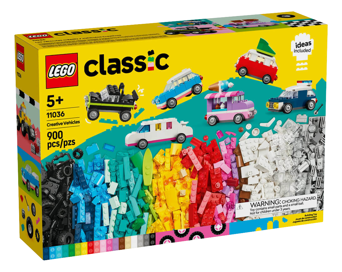 Scatola LEGO Classic Veicoli Creativi con mattoncini colorati e veicoli.