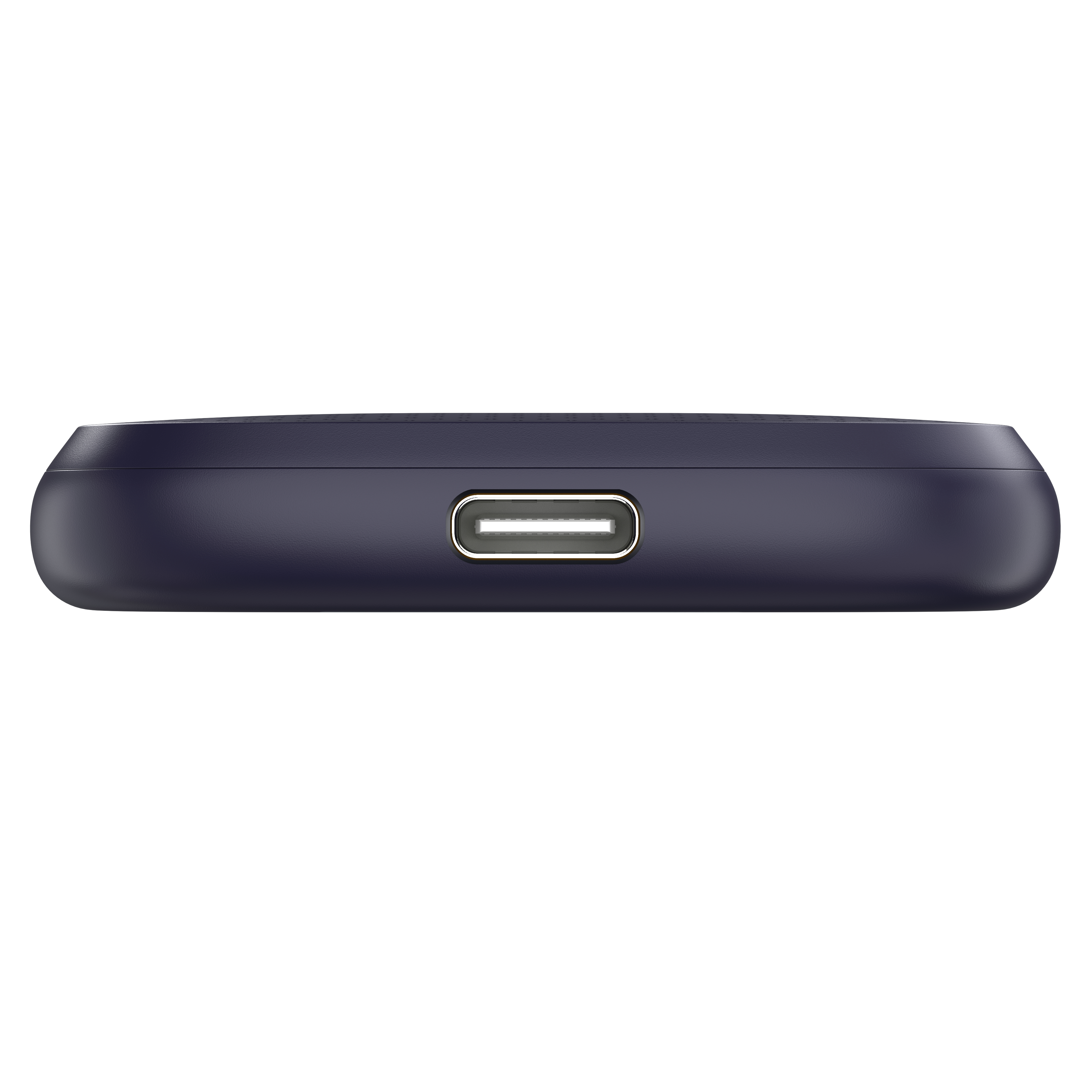 Nahaufnahme eines dunklen Geräts mit einem goldenen USB-C-Anschluss in der Mitte.