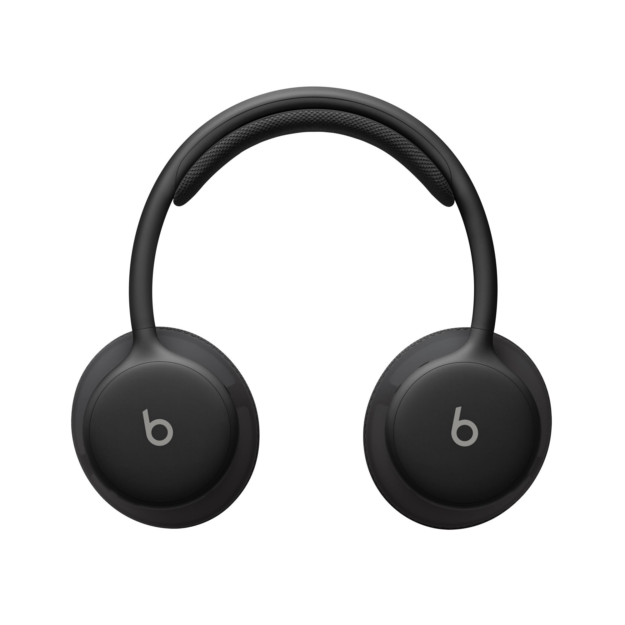 Düz beyaz arka planda, her kulaklıkta Beats logosu olan siyah Beats Solo Pro kablosuz kulaklık.