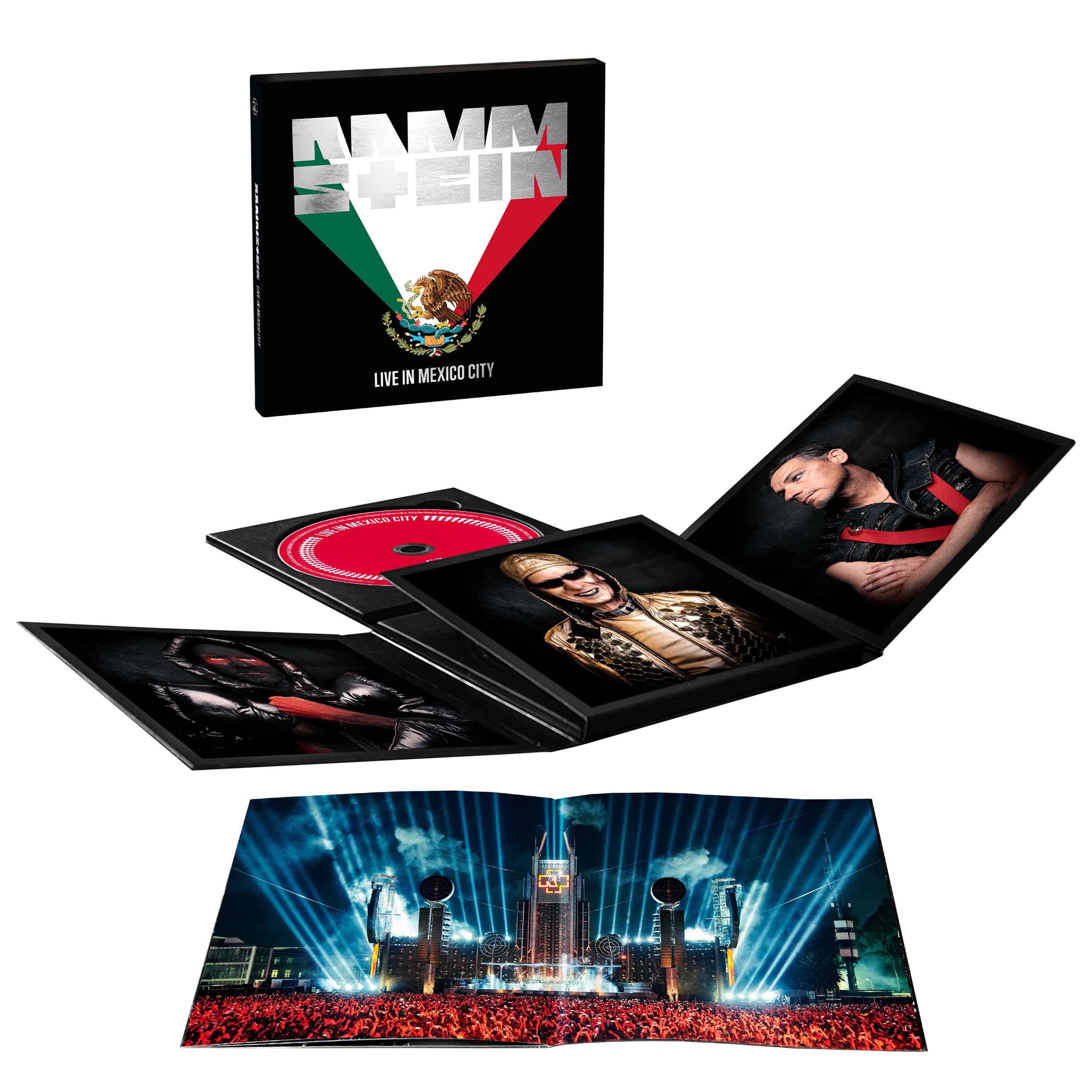 Rammstein Live in Mexico City Boxset mit CD, Fotobuch und Konzertbildern.