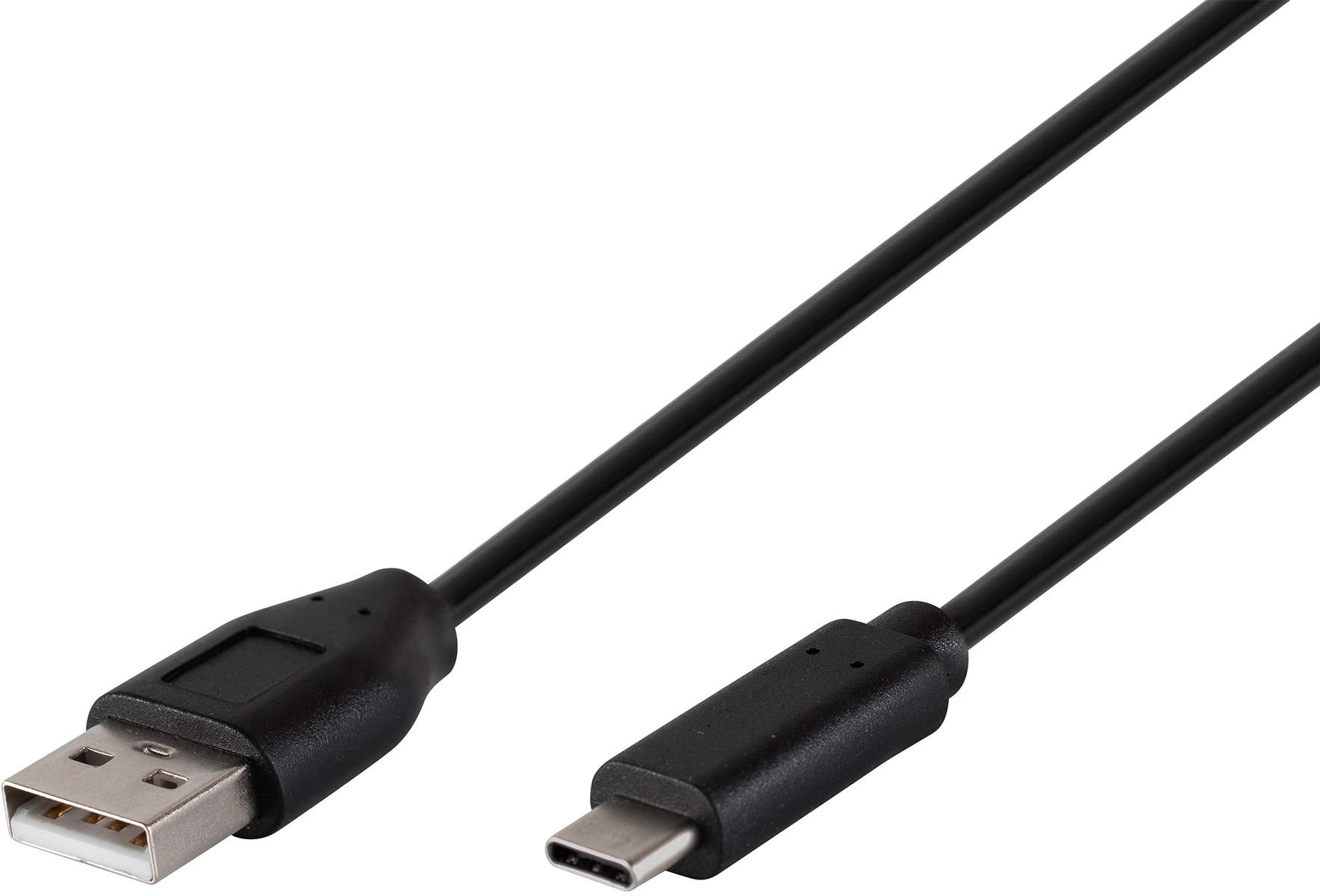Egy fekete USB-A - USB-C kábel fehér háttéren.