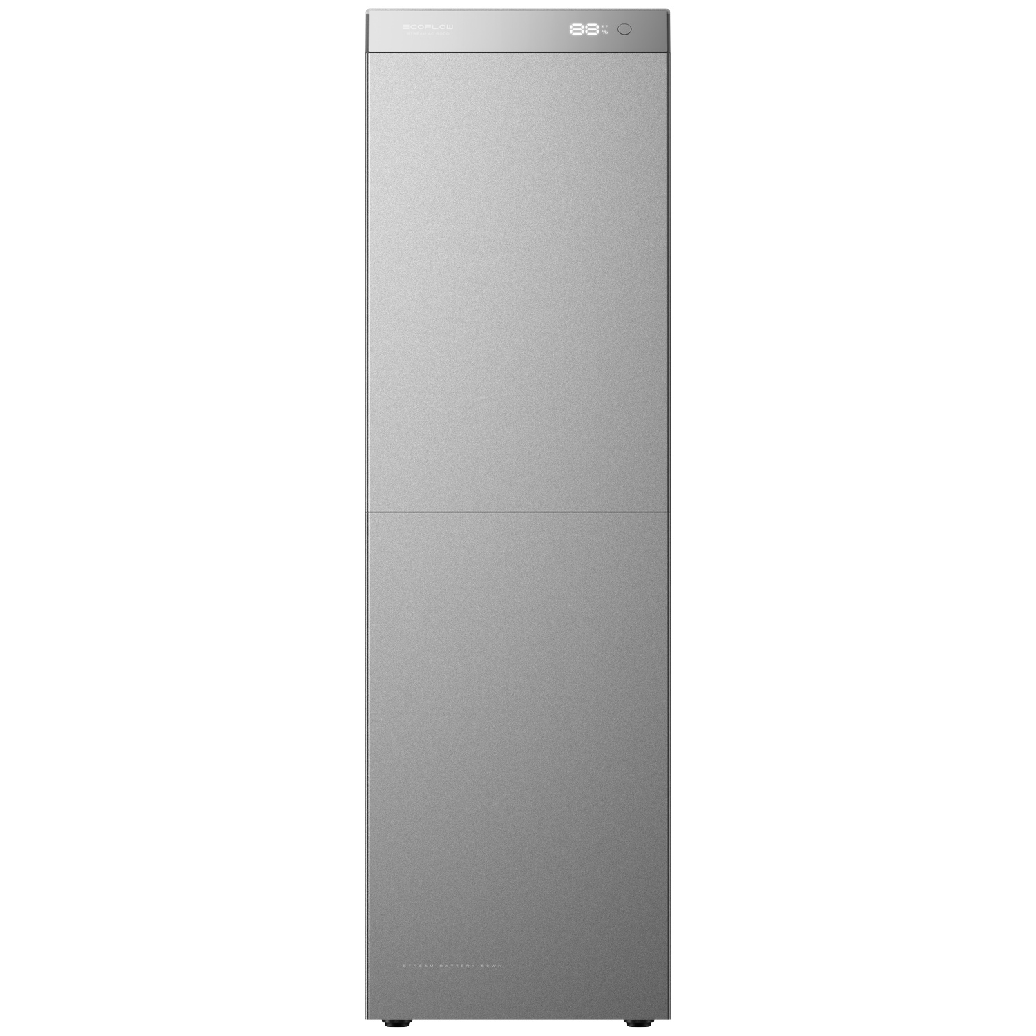 A sleek, gray EcoFlow power station unit with a digital display on top against a plain white background.