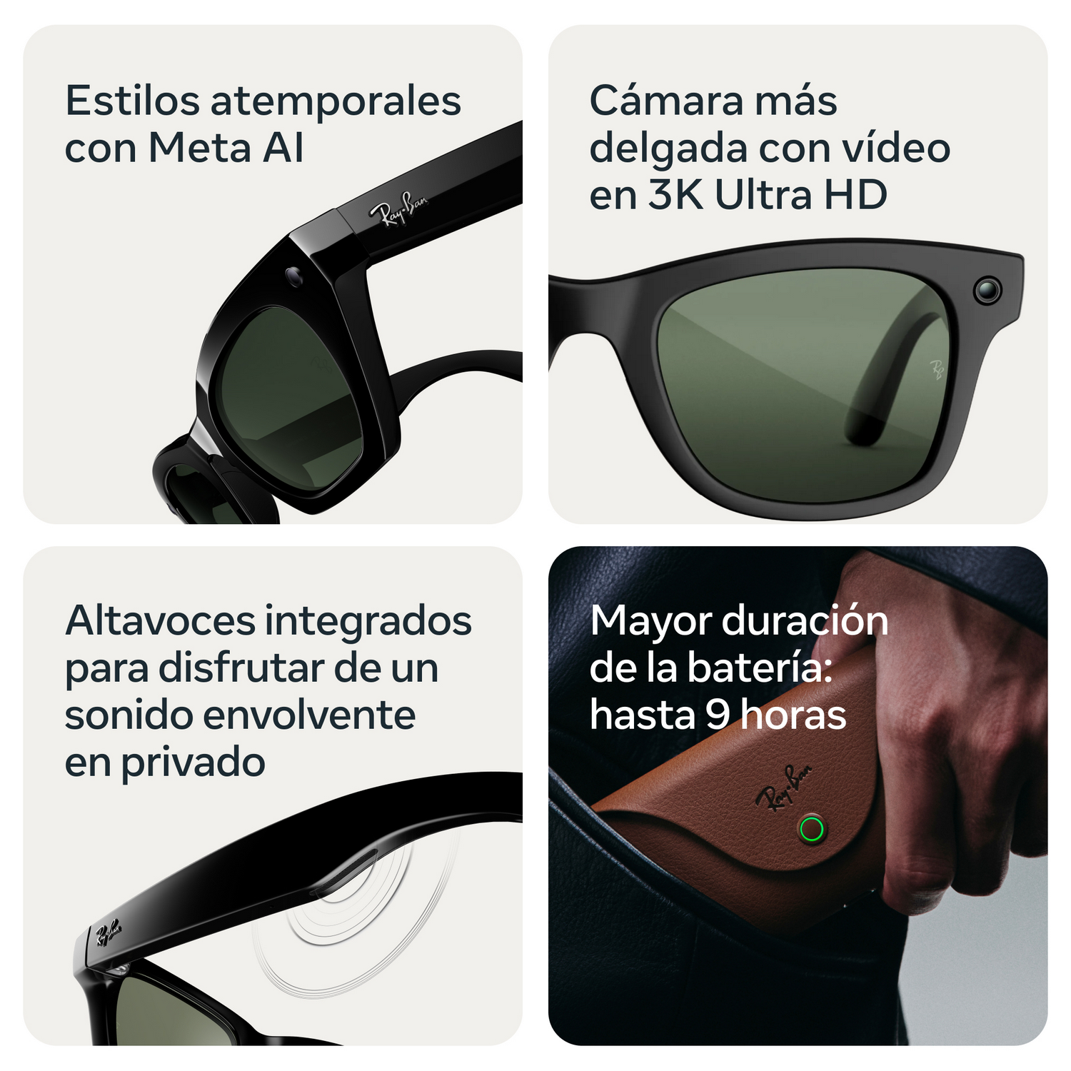 Gafas IA - Ray-Ban Meta Wayfarer (Gen 3), Negro mate, Lentes en gris, Gafas con IA y cámara, Talla estándar, Unisex