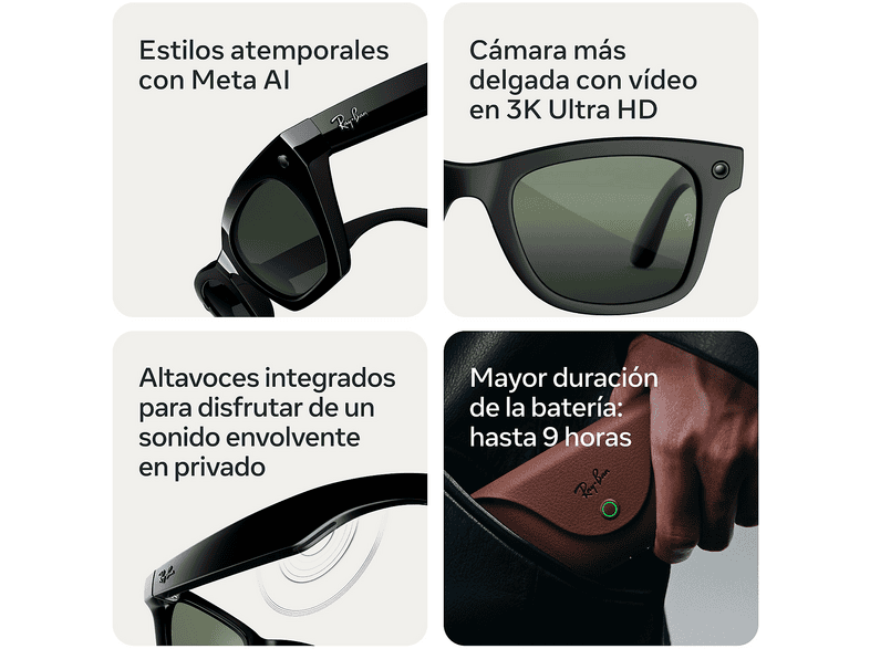 Gafas IA - Ray-Ban Meta Wayfarer (Gen 3), Habana, Lentes en verde, con y cámara, Talla estándar, Unisex – imagen 2
