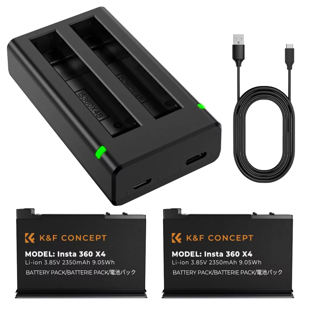 K&F hordozható dupla USB-C akkumulátor töltő + 2db Insta 360 X4 2350mAh