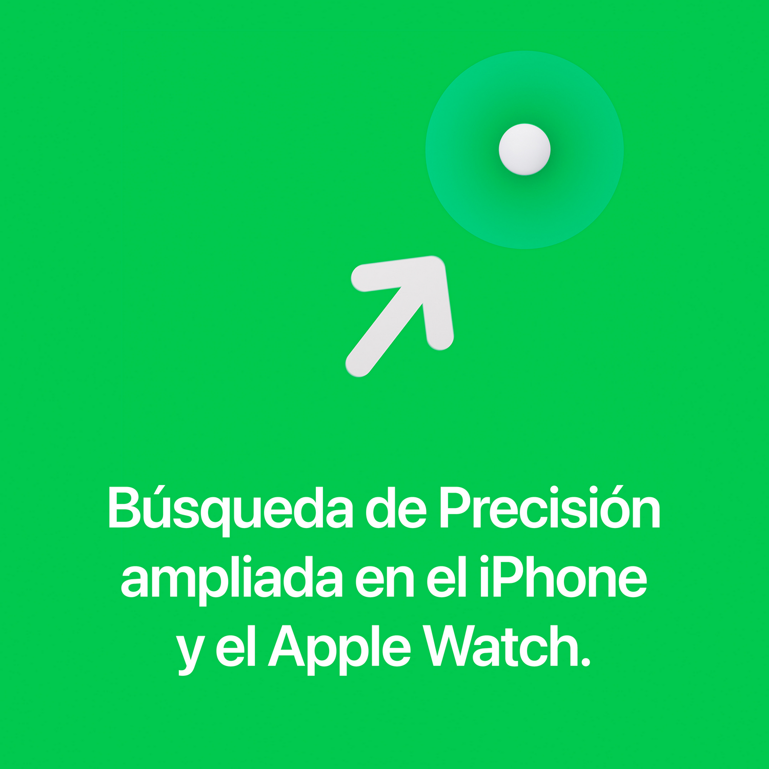 Fondo verde con flecha blanca, círculo blanco en aro verde y texto 'Búsqueda de Precisión ampliada'.