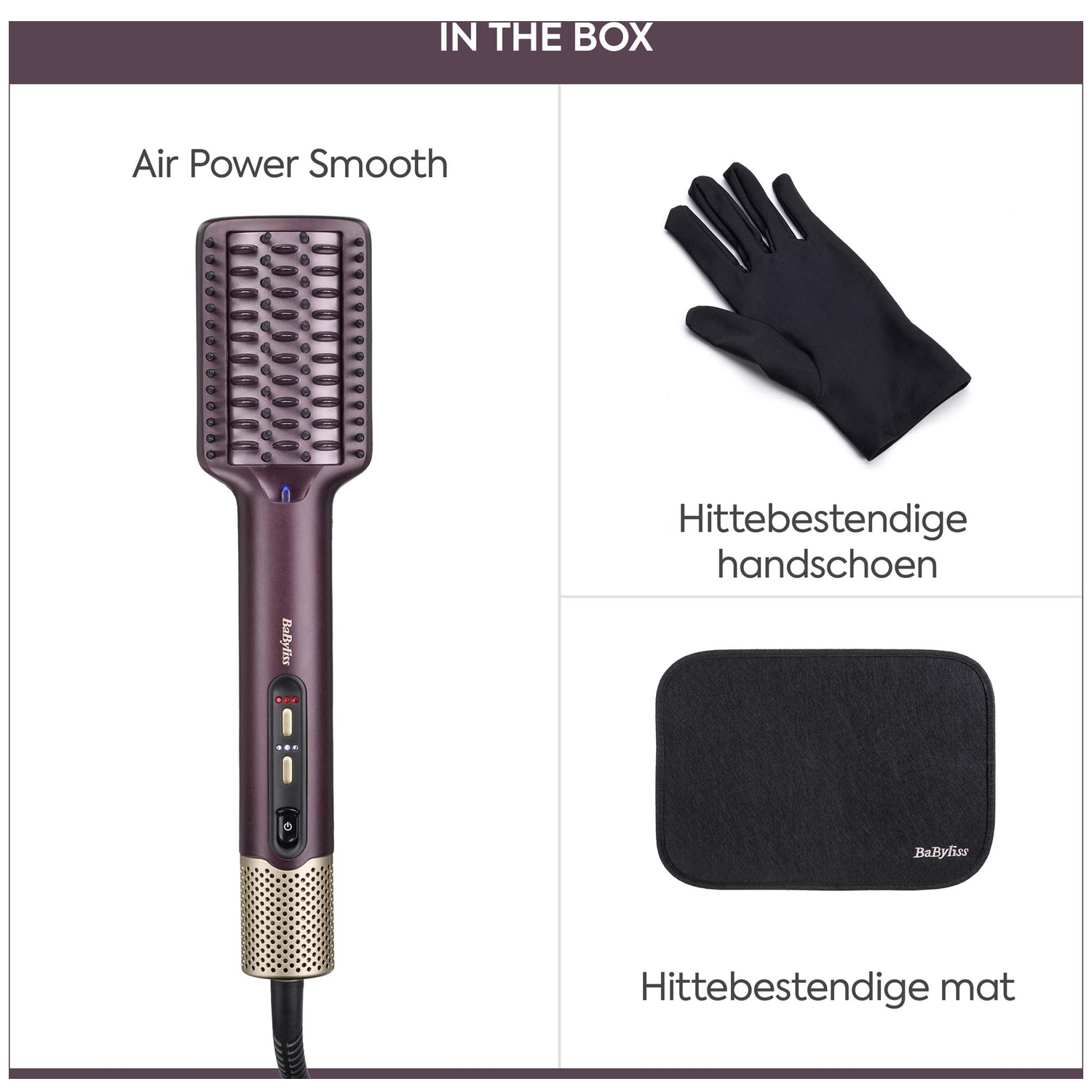 BaByliss Air Power Smooth styling brush with a heat-resistant glove and mat.