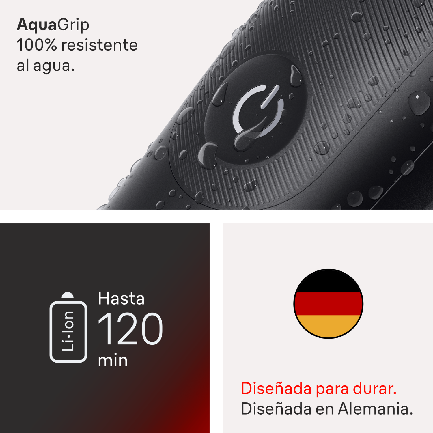 Afeitadora impermeable con batería de 120 min, diseñada en Alemania.