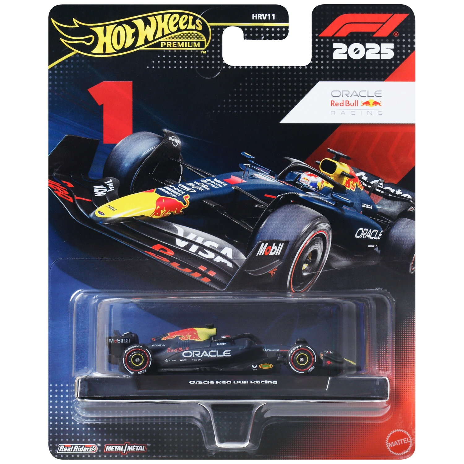 Hot Wheels Premium F1 2025 Oracle Red Bull Racing toy car in unopened packaging.