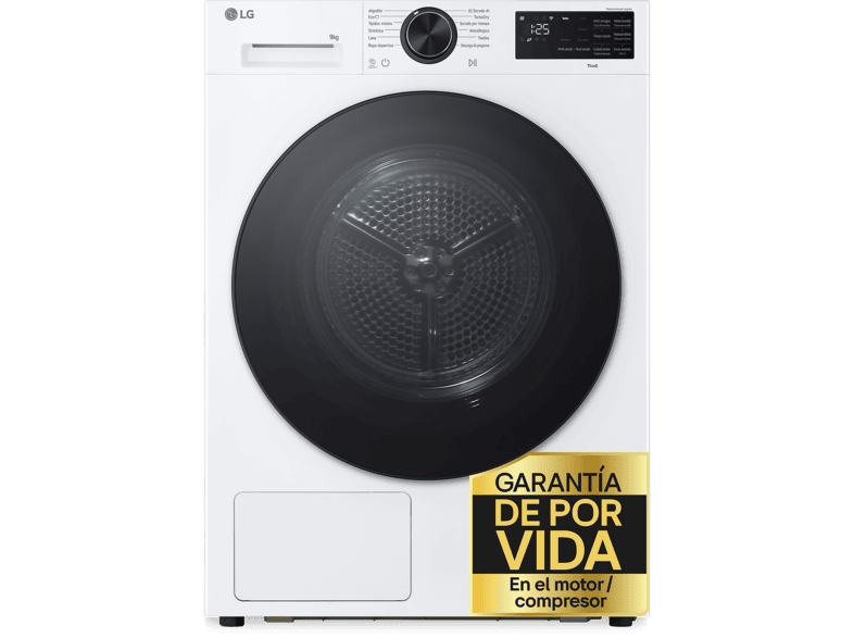 Secadora bomba de calor - LG RHX5008TLB, 8 kg, 12 programas, Wi-Fi ThinQ™, AI Dry™, Blanco