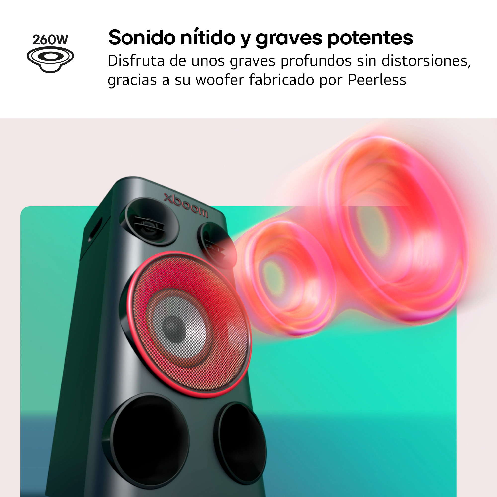 Altavoz de gran potencia - LG POWER 5000, 260 W, AI karaoke, luces LED, efectos de DJ, Bluetooth, Negro