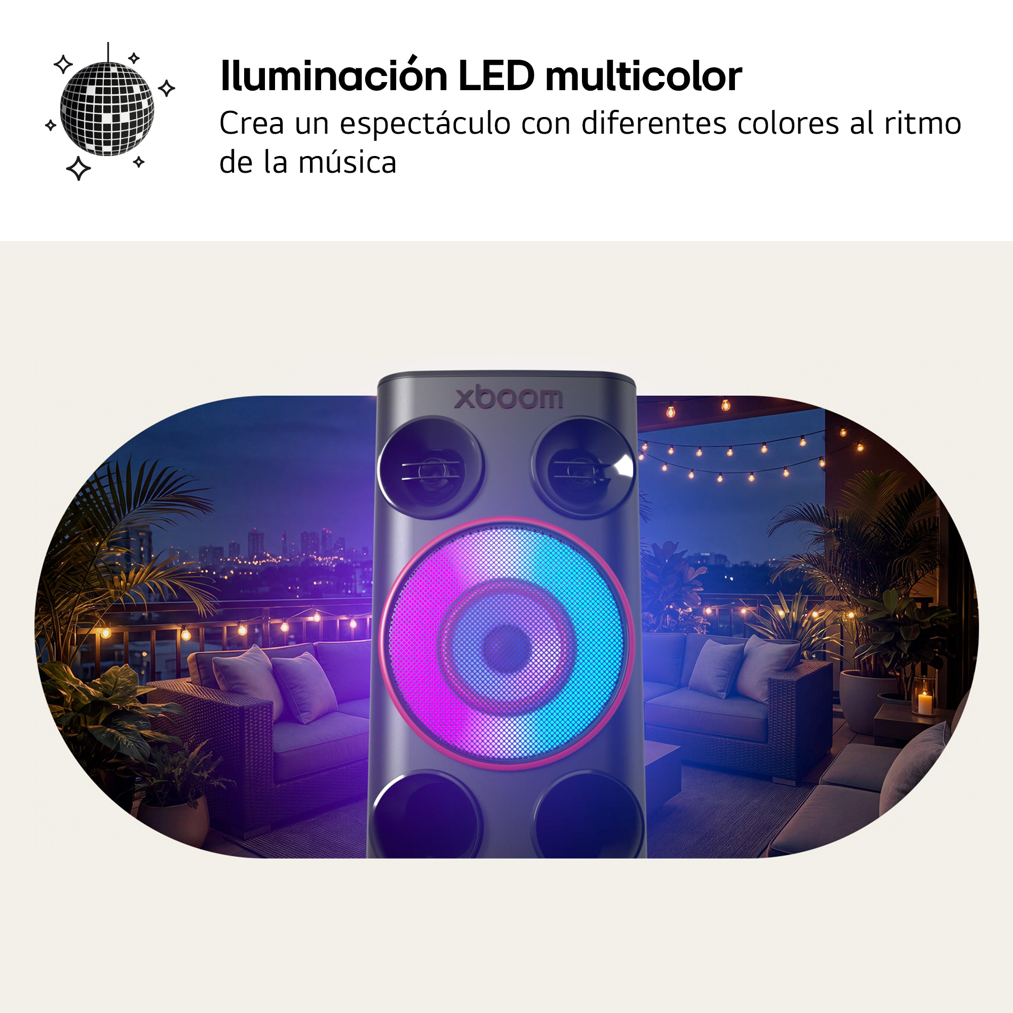 Altavoz de gran potencia - LG POWER 5000, 260 W, AI karaoke, luces LED, efectos de DJ, Bluetooth, Negro