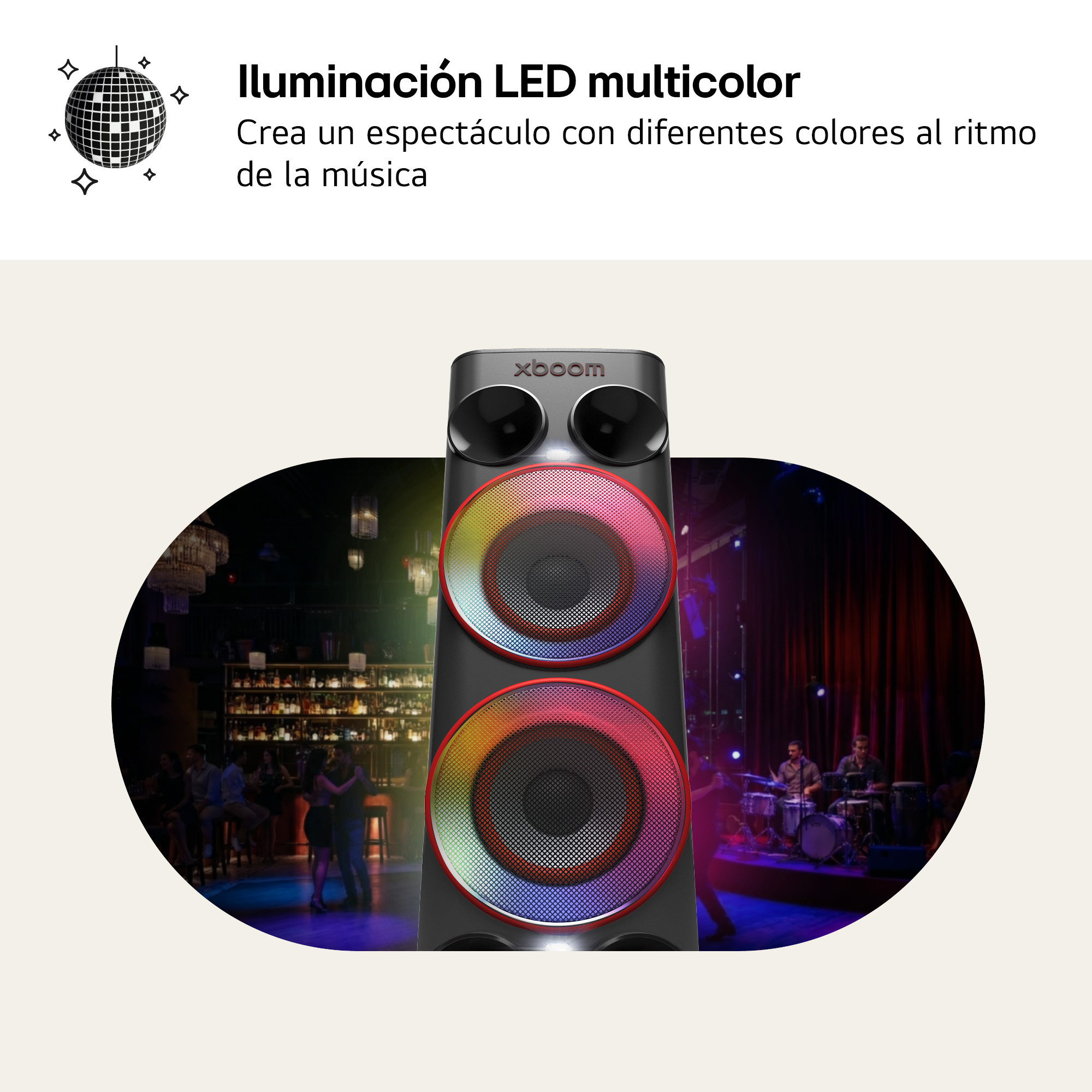Iluminación LED multicolor Crea un espectáculo con diferentes colores al ritmo de la música