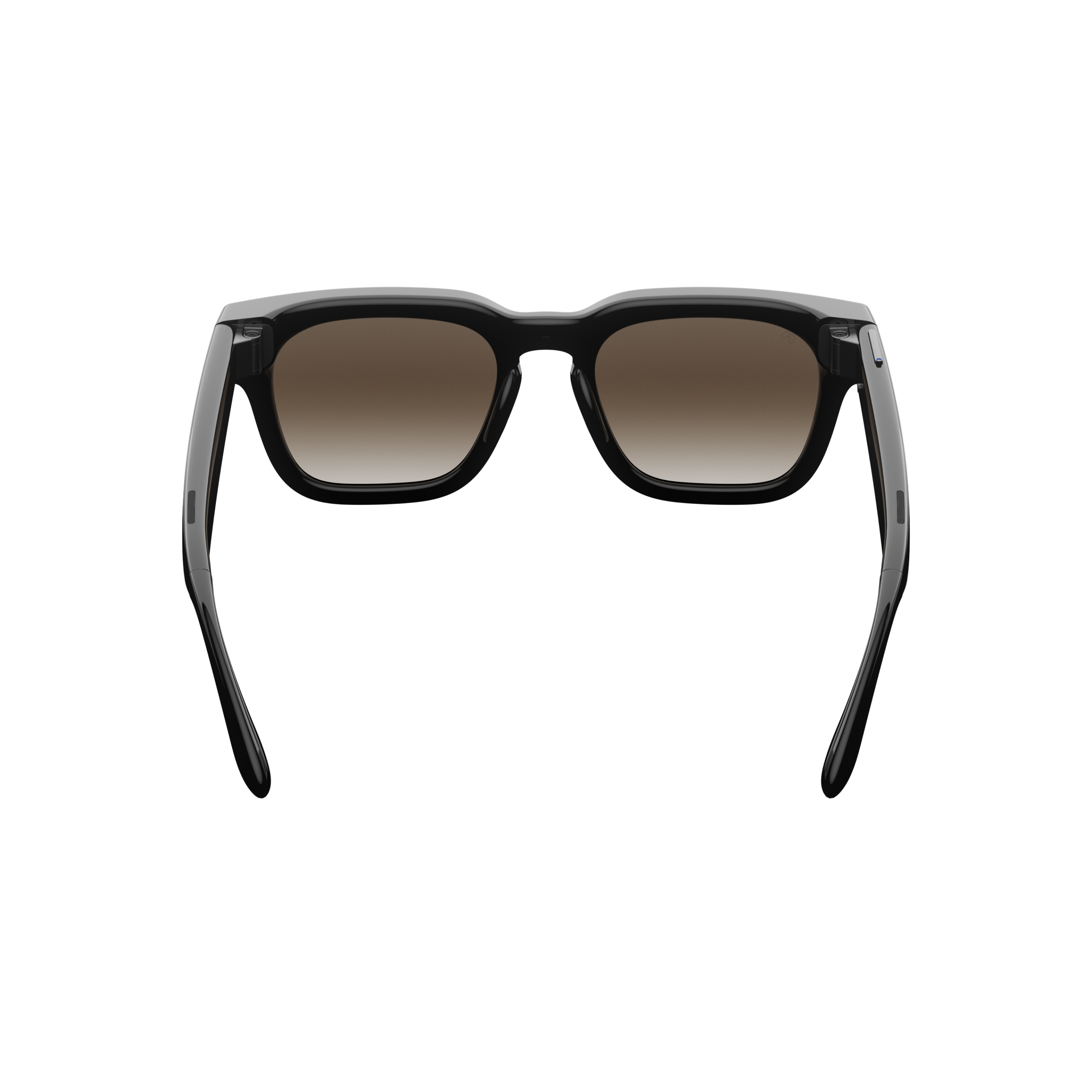 Gafas de sol negras con cristales degradados marrones sobre fondo negro.