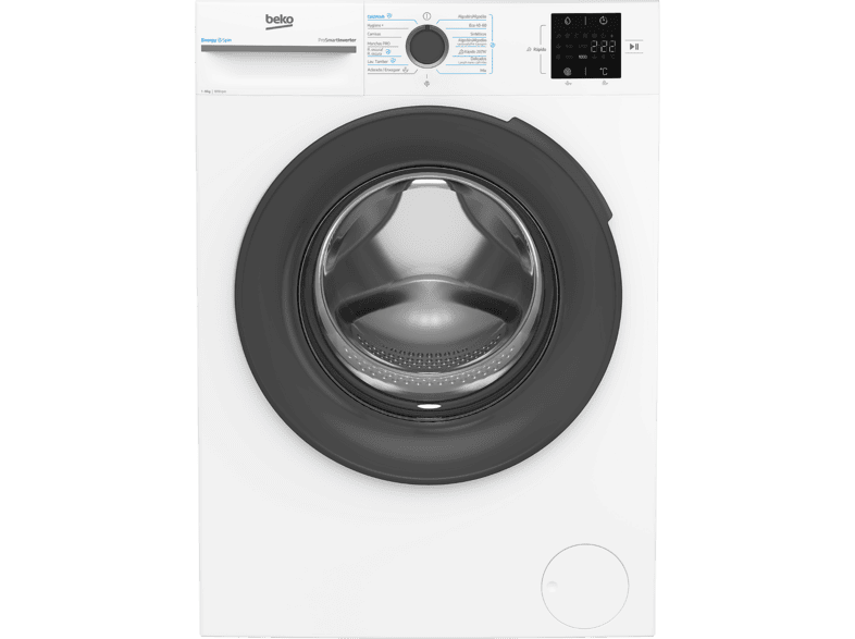 Lavadora carga frontal - Beko VBM3WFT38213WA, 8 kg, 1200 rpm, 15 programas, EnergySpin, DrumClean, Motor ProSmart Inverter, Blanco