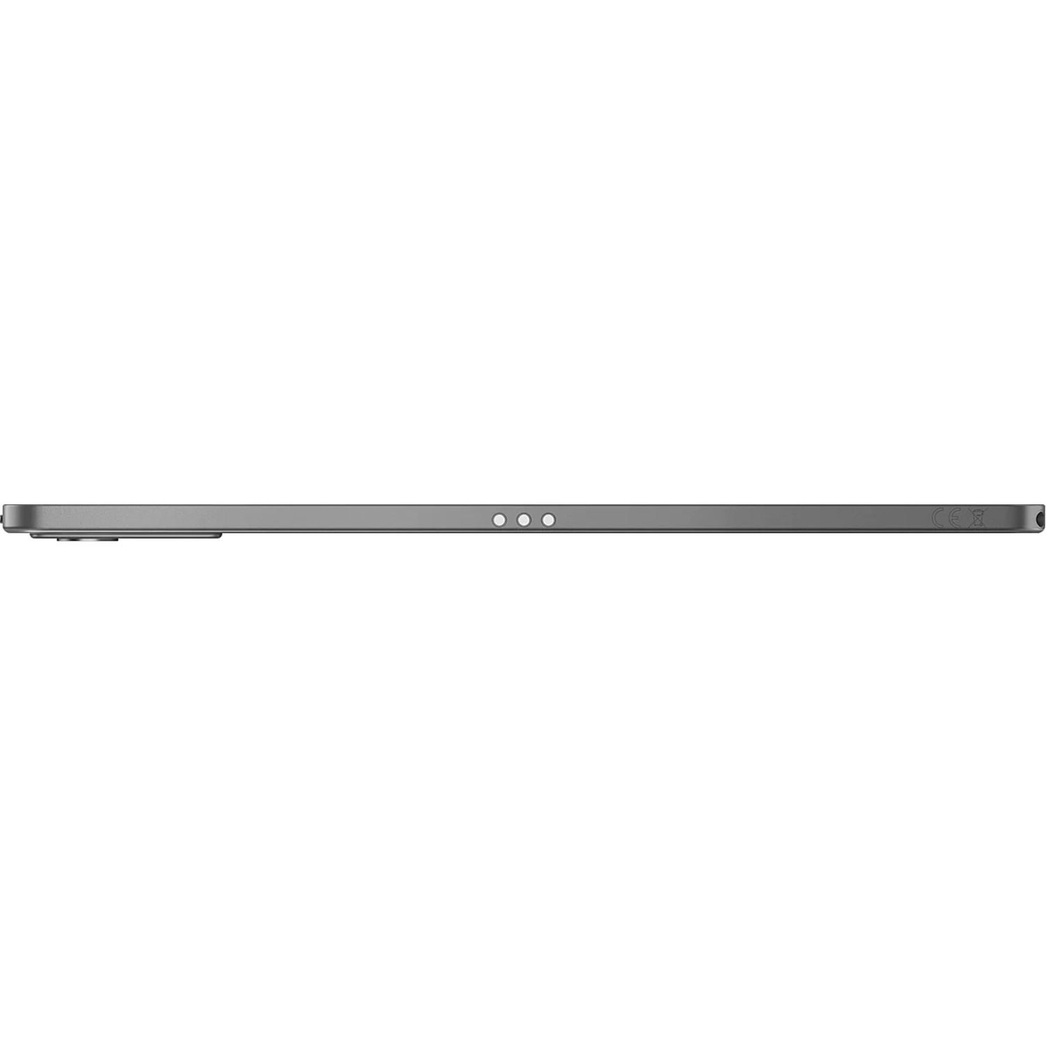 Vue latérale d'une tablette grise avec trois contacts ronds et marquage CE sur fond blanc.