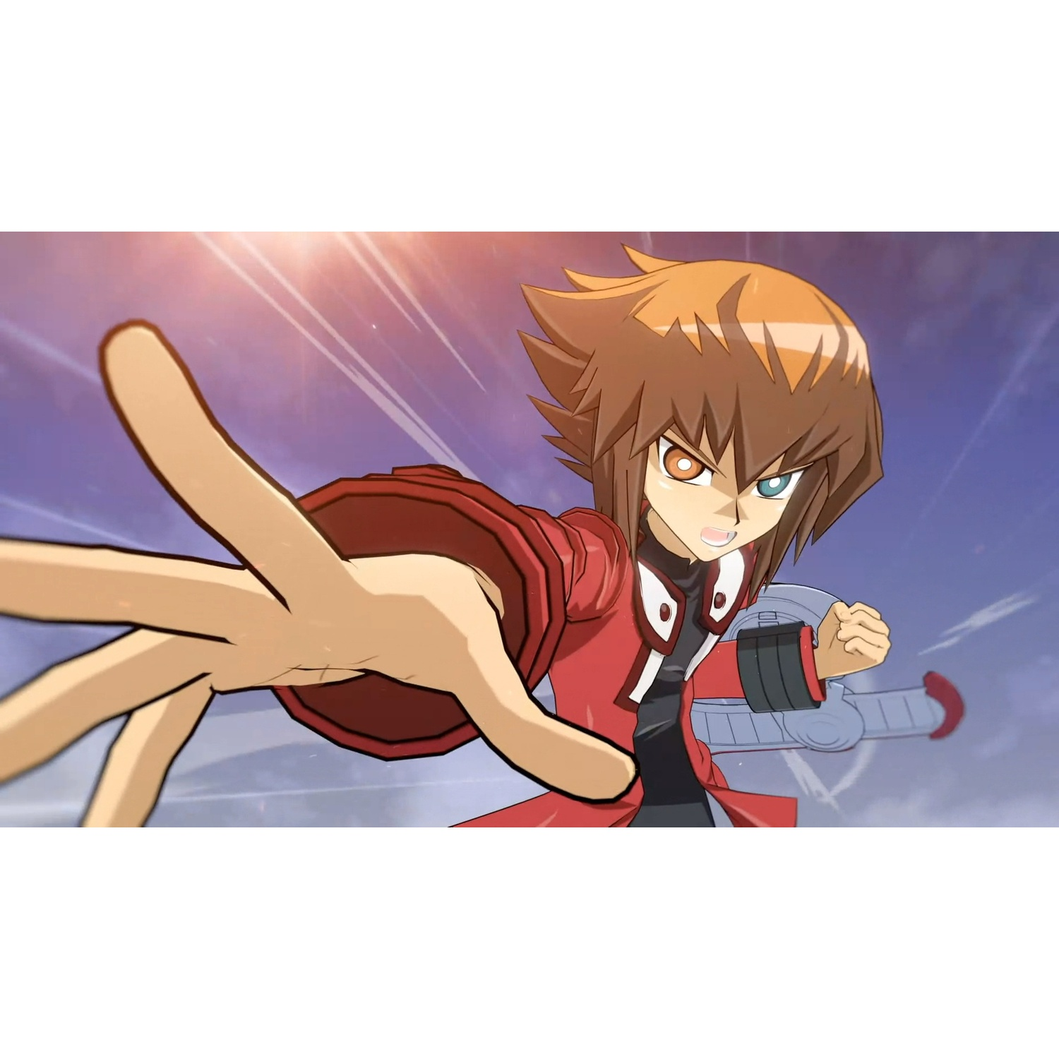 Anime-personage in een rode jas steekt hand uit.