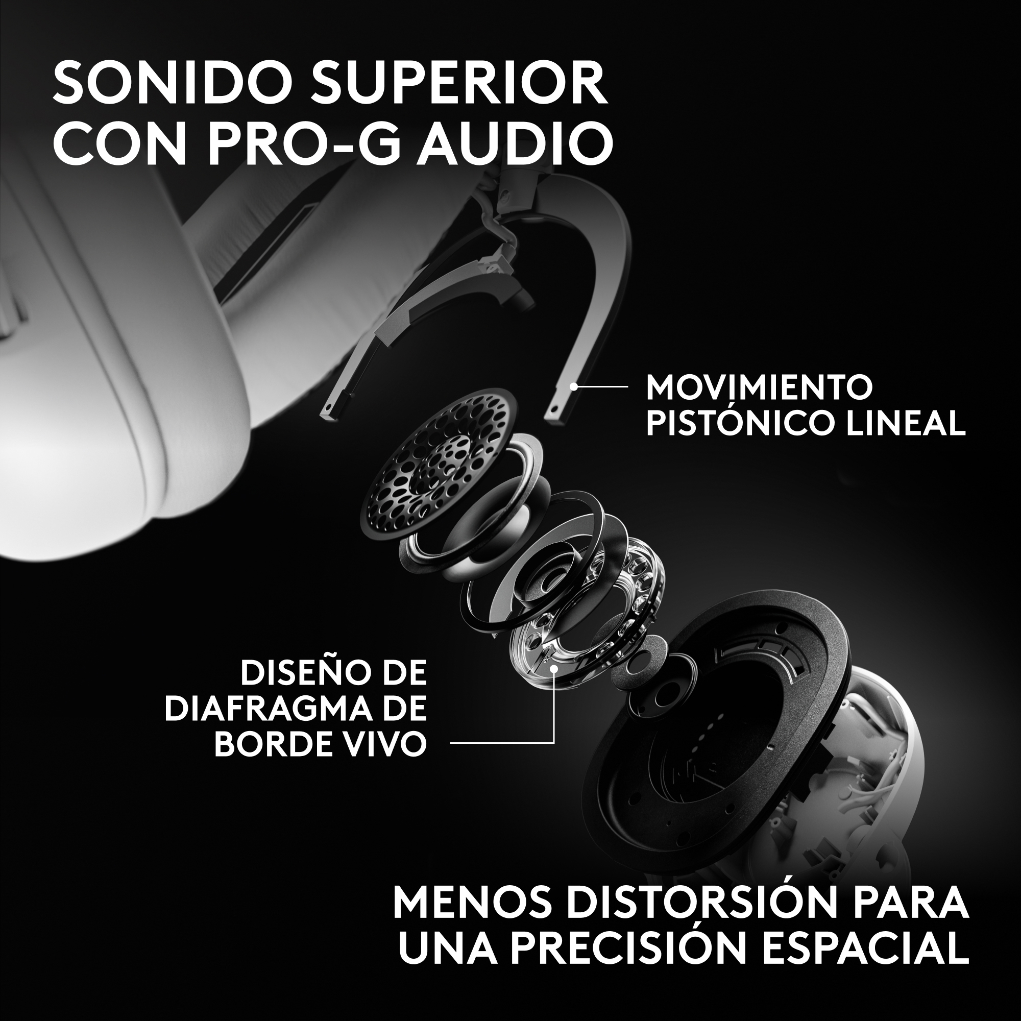 Sonido superior con pro-g audio, movimiento pistónico lineal, diseño de diafragma de borde vivo, menos distorsión para una precisión espacial