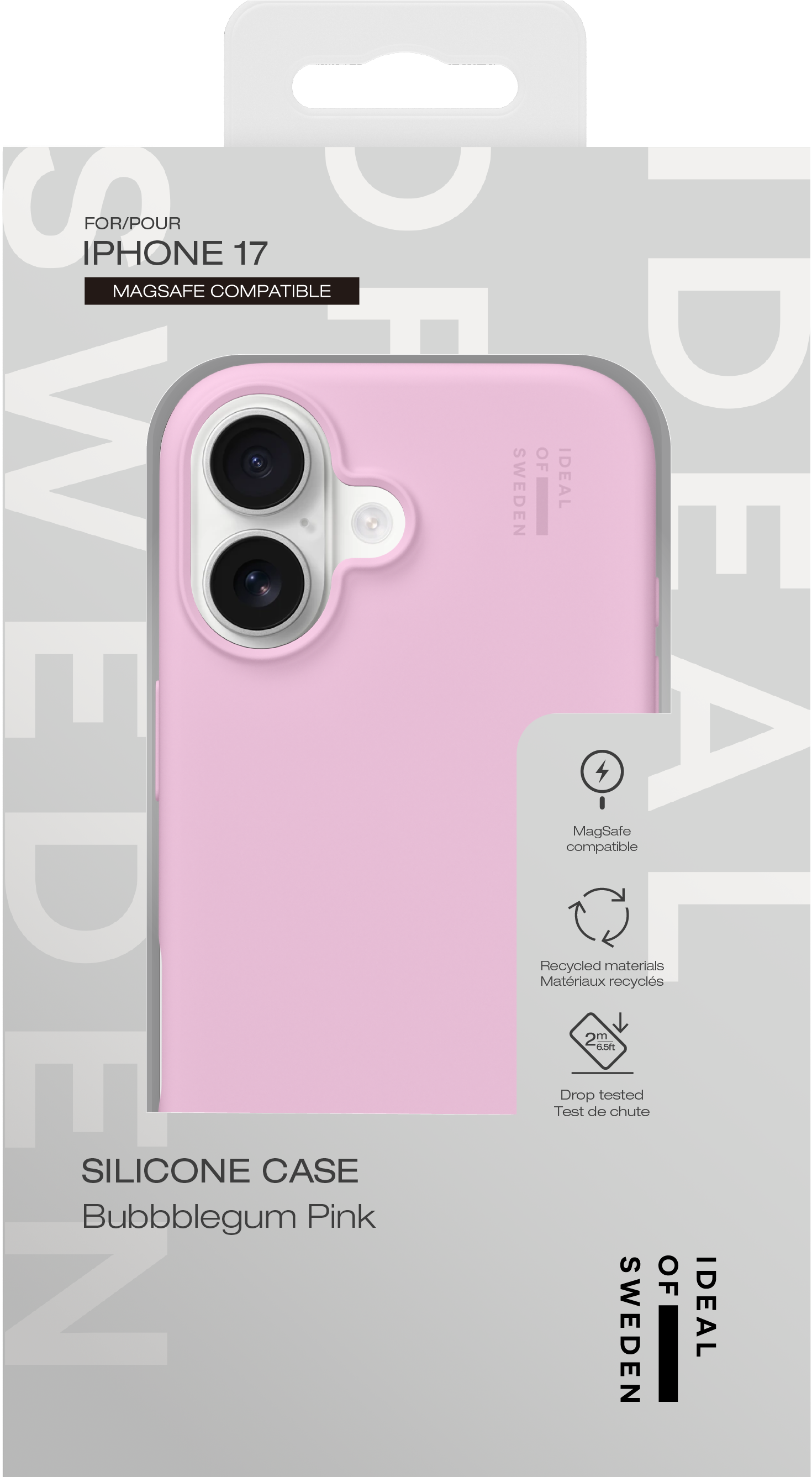 Rosa Silikon-Handyhülle für iPhone 17 in Originalverpackung.