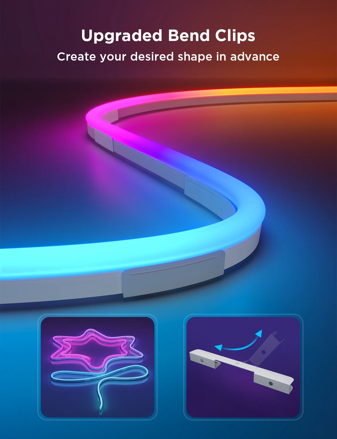 Gebogene, leuchtende LED-Streifen mit Clips für Formen.