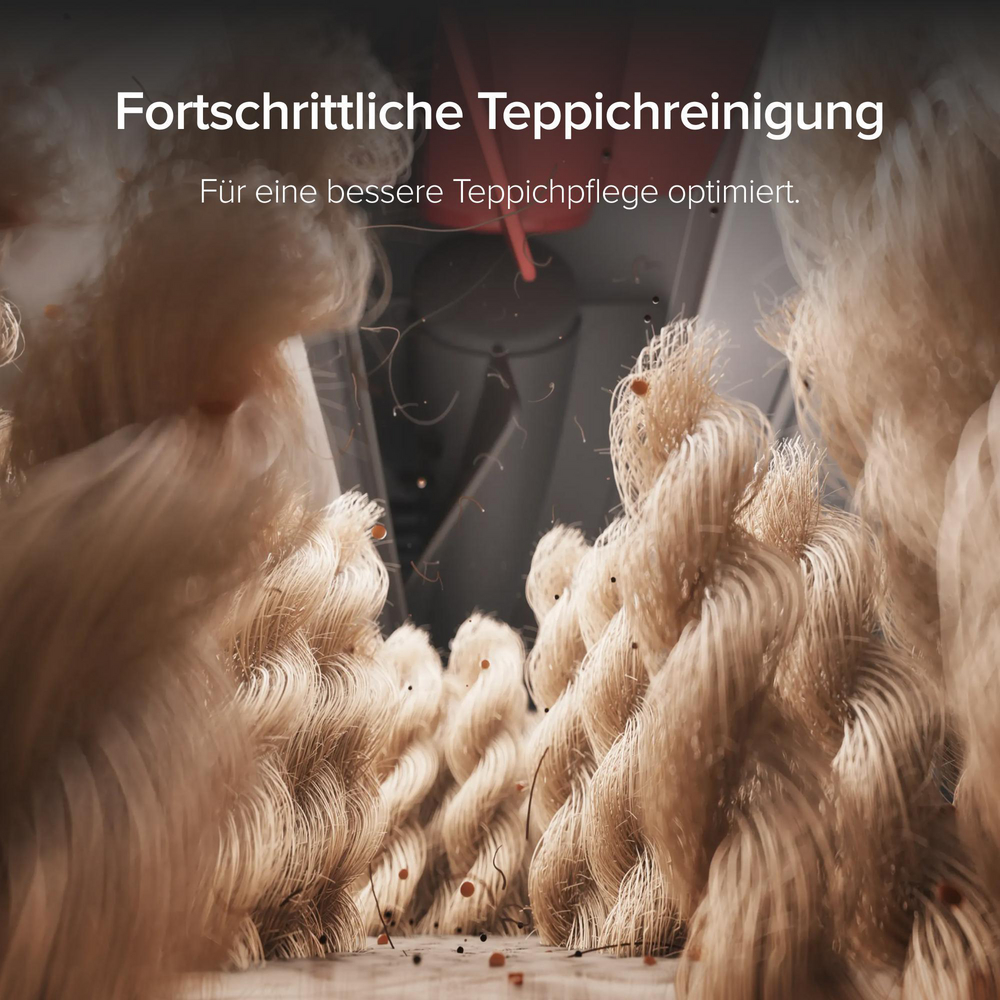 Vue macro de fibres de tapis avec du texte sur le nettoyage avancé.