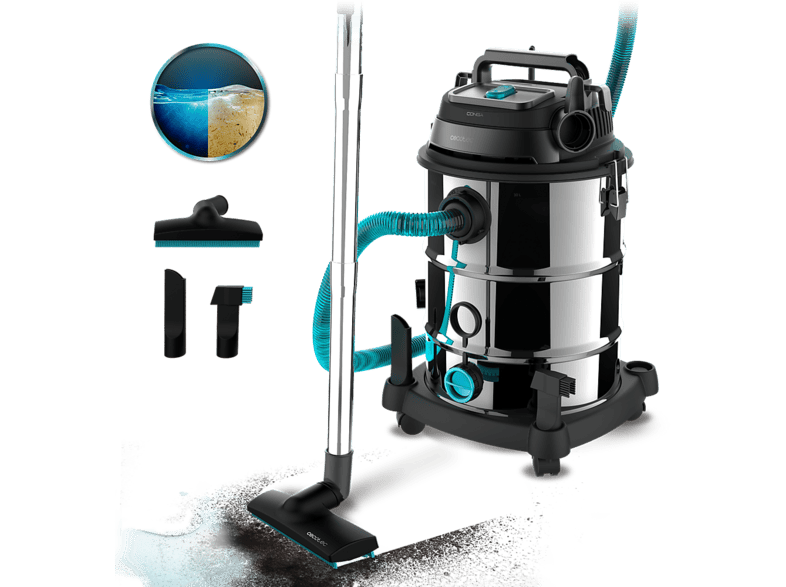 Aspirador sin bolsa - Cecotec Conga Rockstar Wet & Dry Steel Pro Max, 1600 W, Depósito metálico de 30 L, Función soplado y drenaje, Multicolor