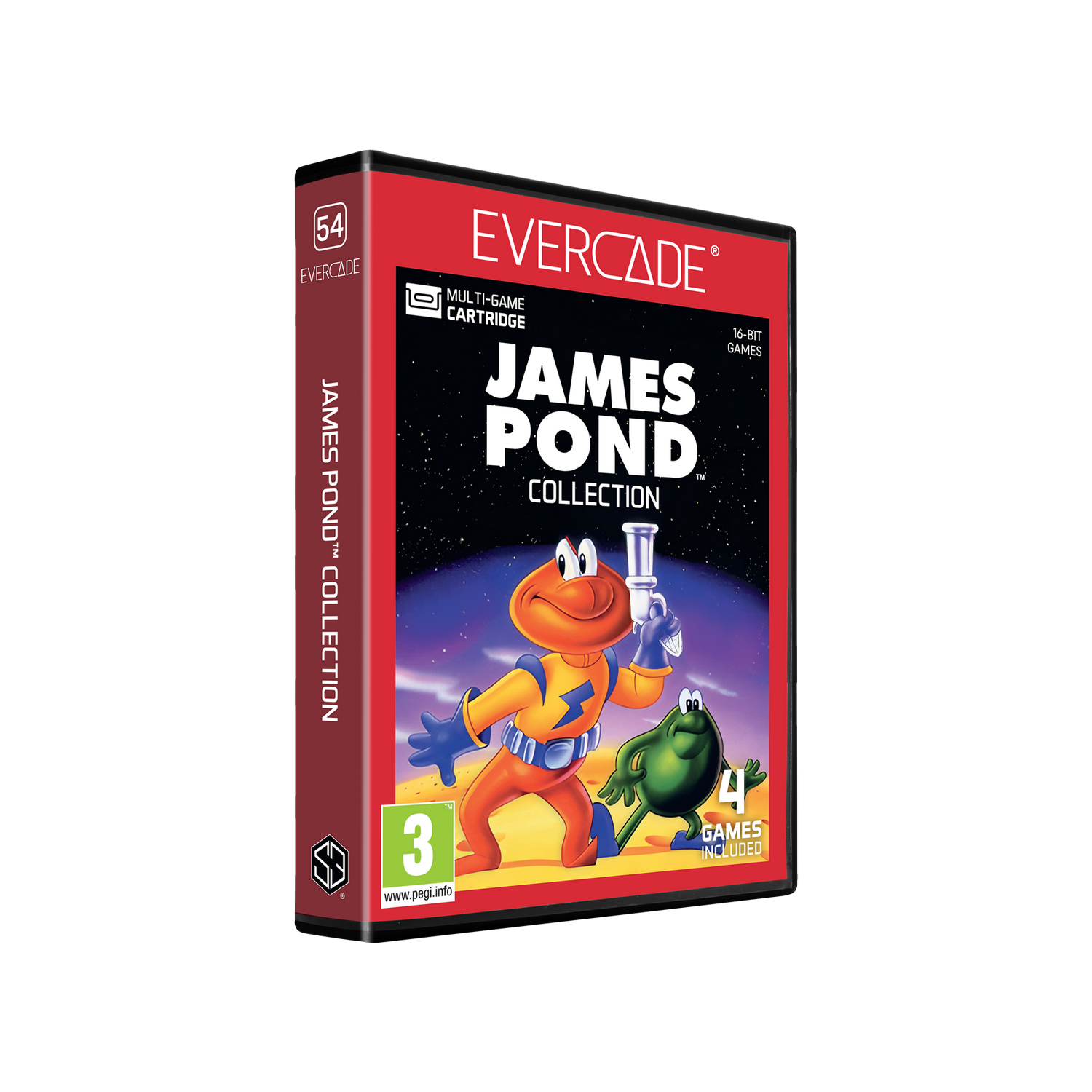 Carátula del juego Evercade para James Pond Collection con personajes sobre fondo rojo y espacial.