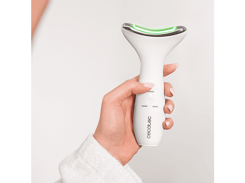 Cepillo facial - Cecotec FaceCare Face&Neck Pro Lift, Luz LED roja, verde y azul, EMS, Vibración, Calor e IPX6, Blanco