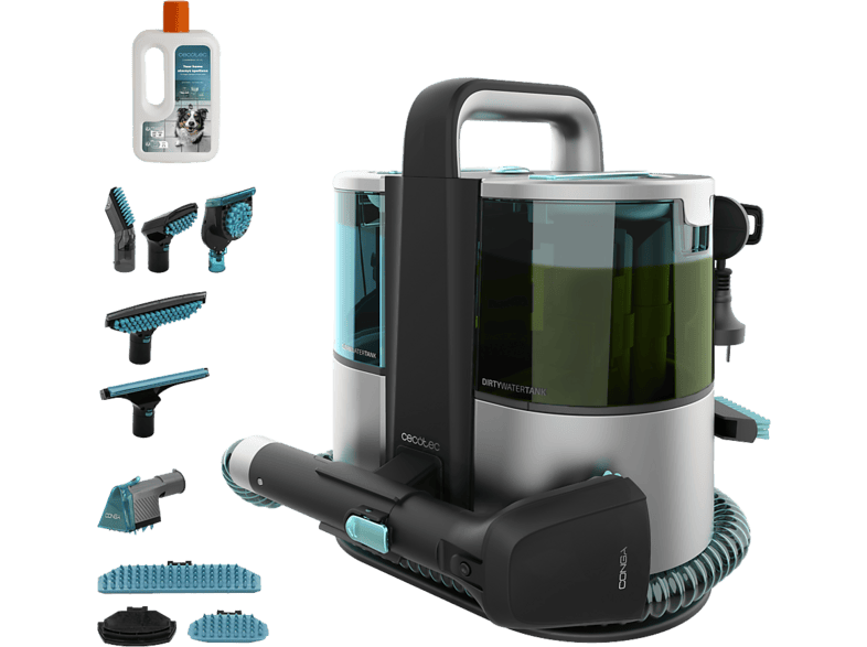 Aspirador de tapicerías - Cecotec Conga 6000 Carpet&Spot Clean XL Pro Max, 600 W, 14 kPa, Depósitos 1,5 L y 850 ml, 6 accesorios, Negro
