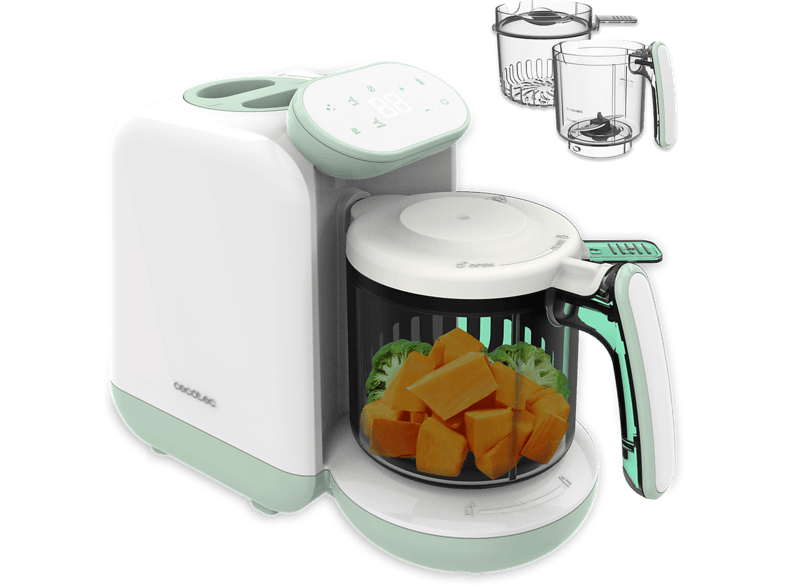 Robot de cocina - Cecotec Nana BabyCare FoodProcessor Elite, 4 en 1, Cocción al vapor, Triturado, Esterilización y calientabiberones, Blanco