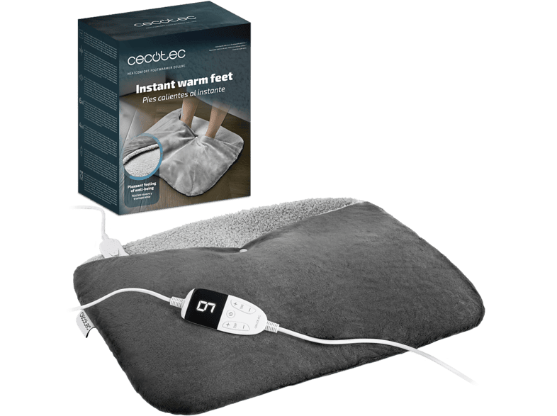 Calientapiés - Cecotec HeatConfort FootWarmer Deluxe Elite, 55 x 45 cm, 6 temperaturas, Temporizador, Base antideslizante y lavable, Gris