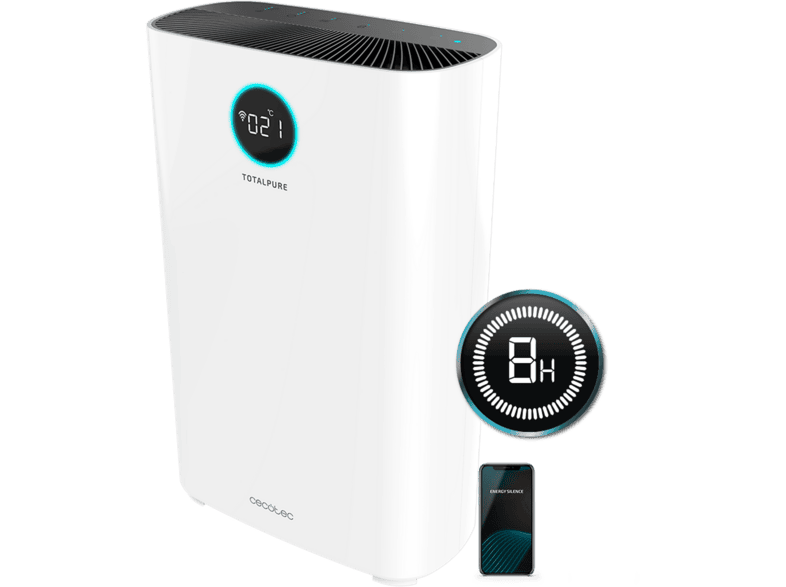 Purificador de aire - Cecotec TotalPure 5000 Connected Expert, CADR 360 m³/h, WiFi, Pantalla LED, Sensor PM 2.5, Cobertura hasta 130 m³, Blanco