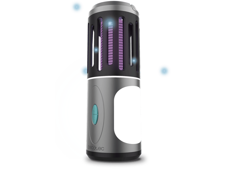 Atrapamosquitos - Cecotec ByeFly 3000 Go Plus, Batería de 1800 mAh, IPX4, Lámpara lateral y linterna, Gancho para colgar, Gris