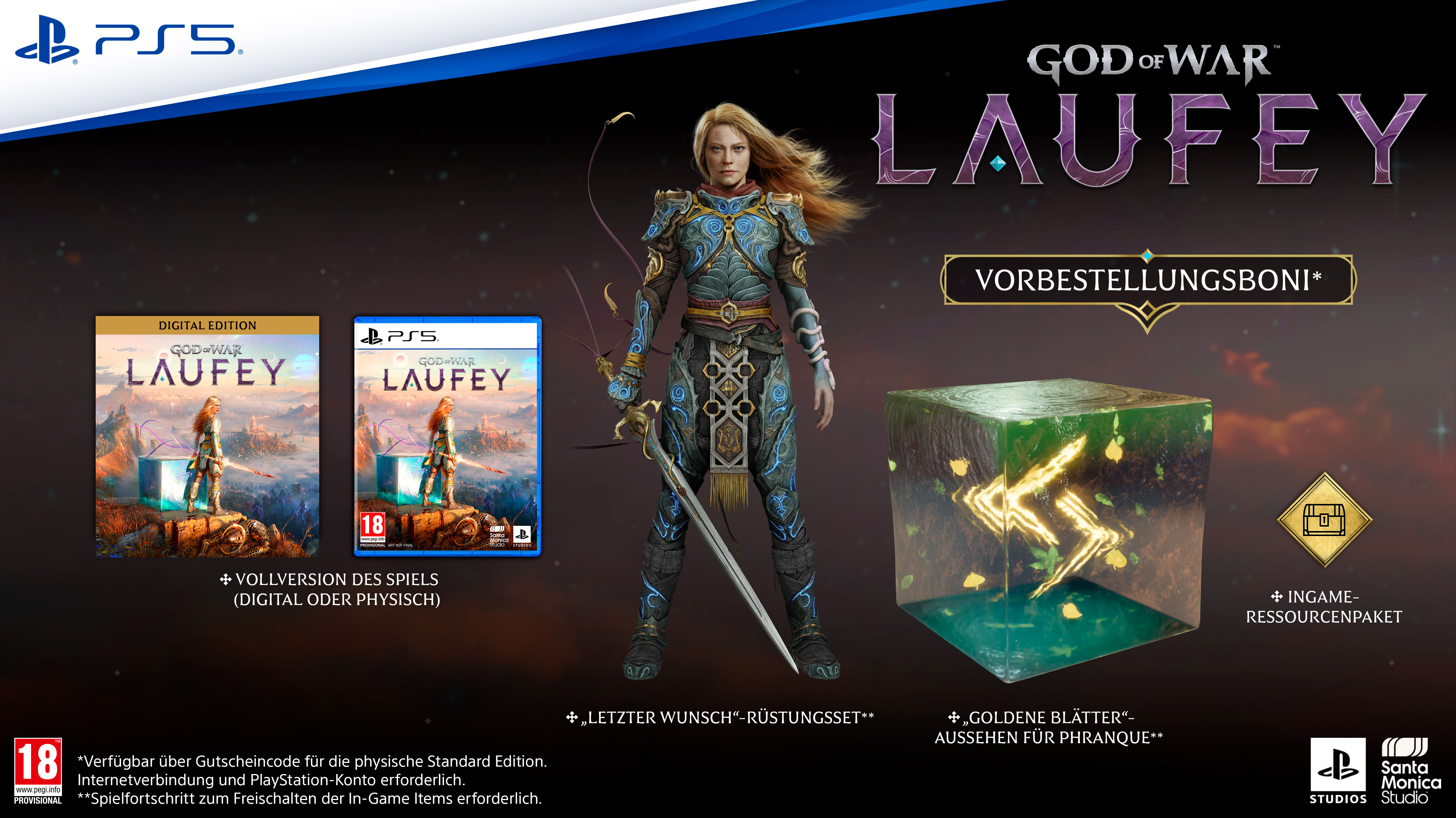 God of War Laufey Vorbestellungsboni mit Rüstungsset, Spielkopien und Ingame-Ressourcen.